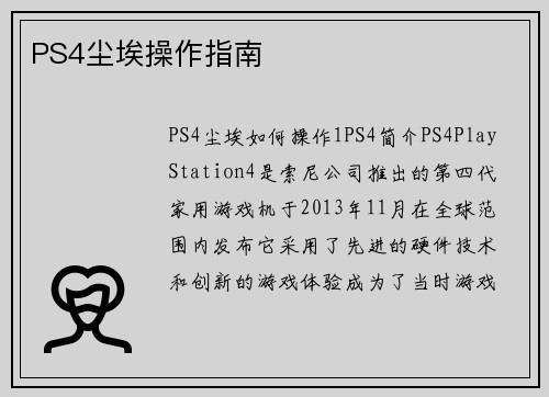 PS4尘埃操作指南
