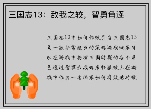 三国志13：敌我之较，智勇角逐